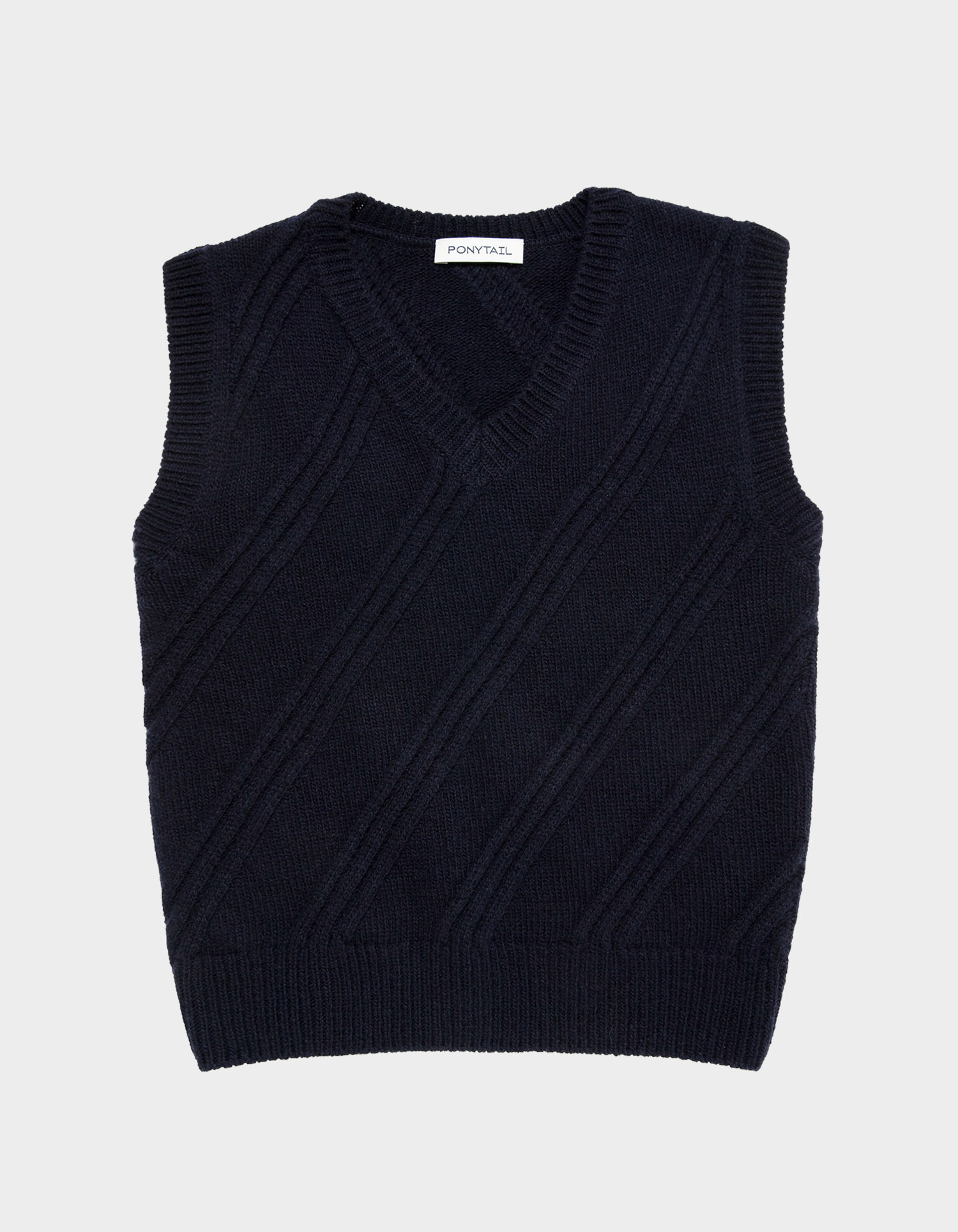 &#039;Study&#039; Wool Knit Vest (NAVY) - 포니테일