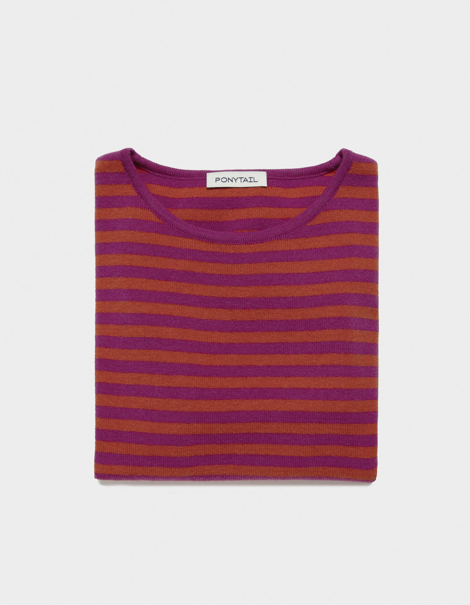 [2nd Re-Order] Combi Striped Knit T-Shirts (Dragon Fruit) - 포니테일