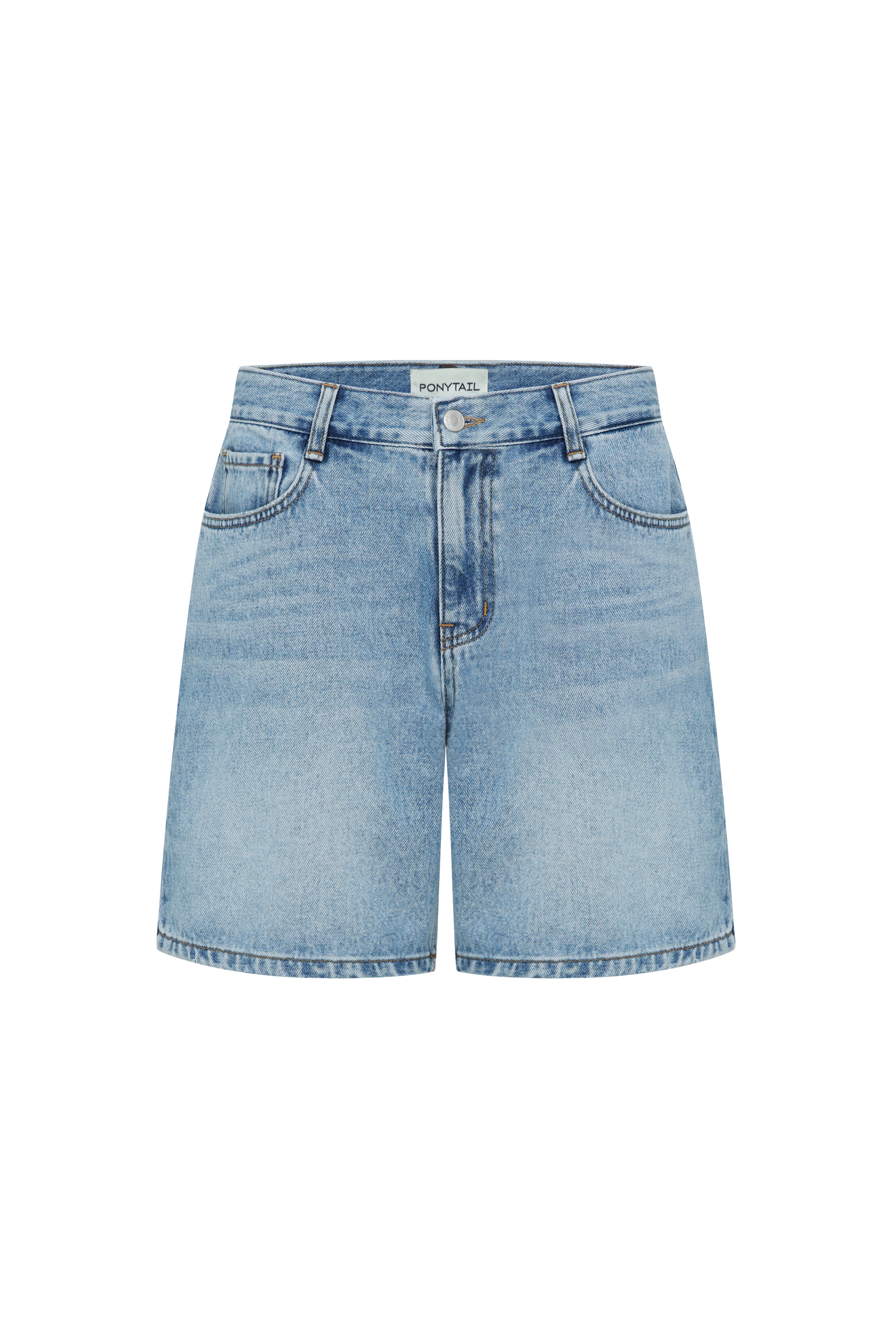 Vintage Washed Bermuda Denim Shorts (Austin Blue) - 포니테일