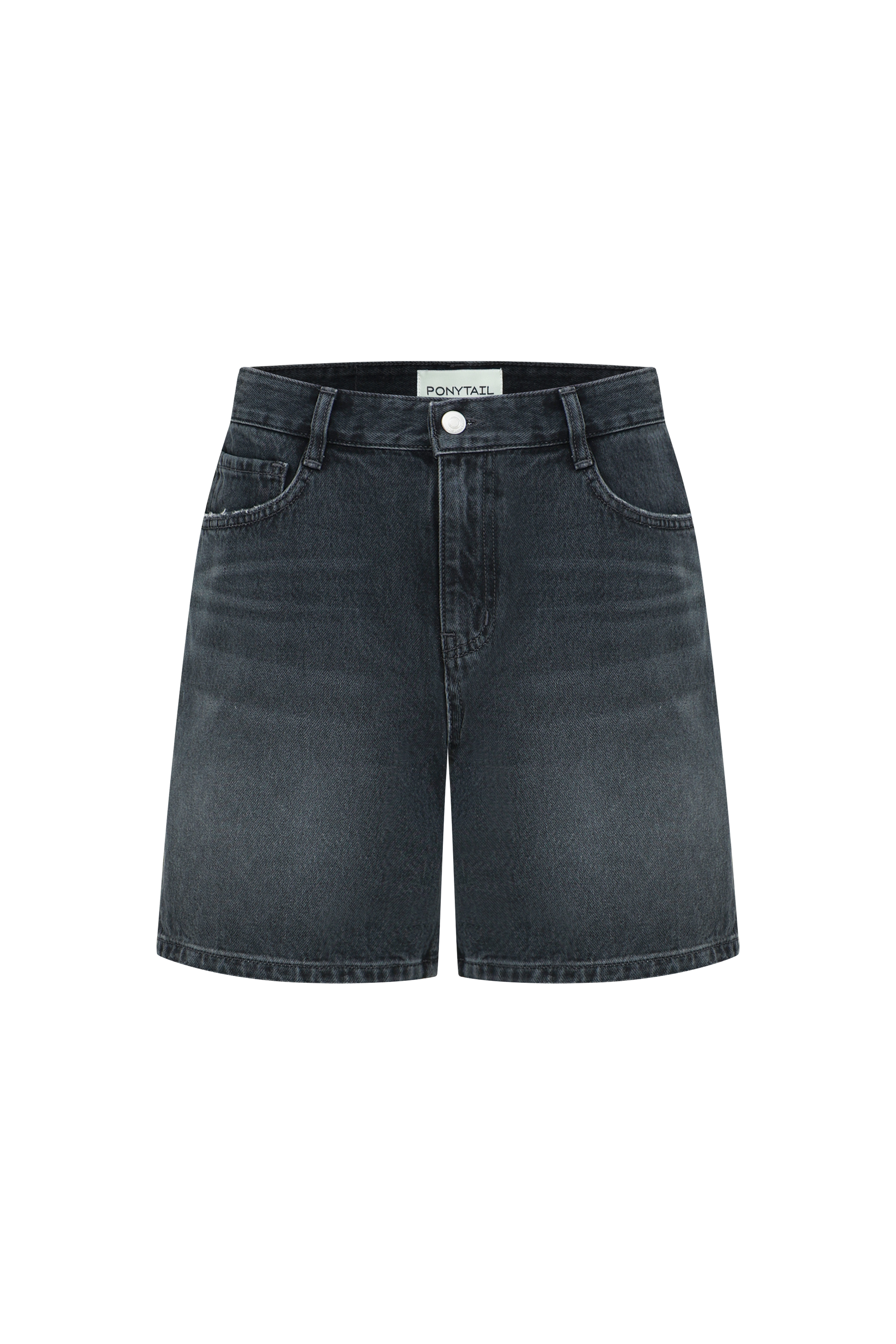 Vintage Washed Bermuda Denim Shorts (Ash BK) - 포니테일